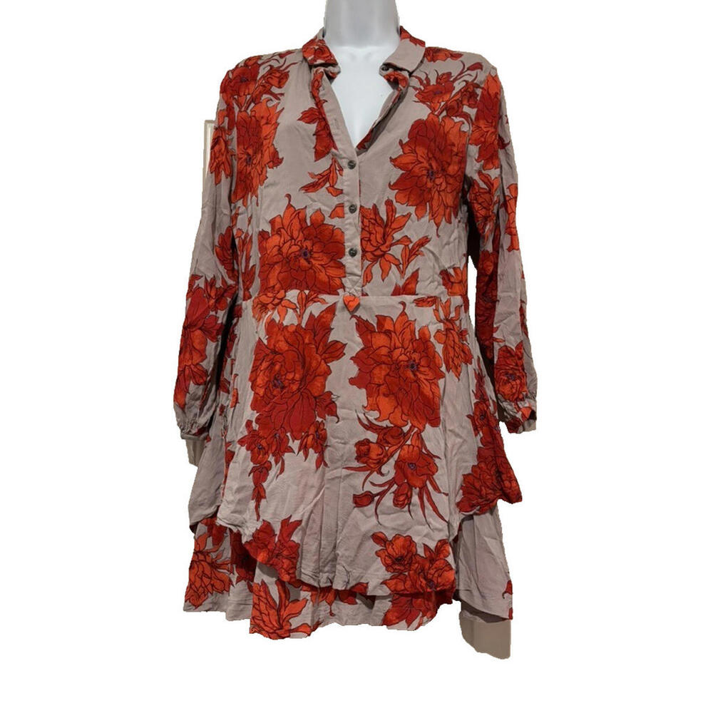Free People oversized XS boho hippie button down collared mini dress #3095‎